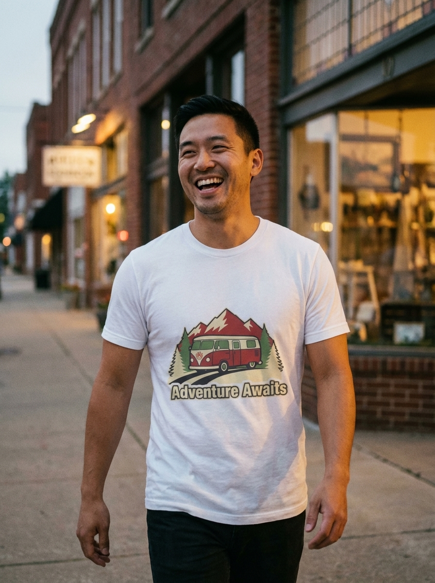 Adventure Awaits - Retro Camper Van Road Trip T-Shirt