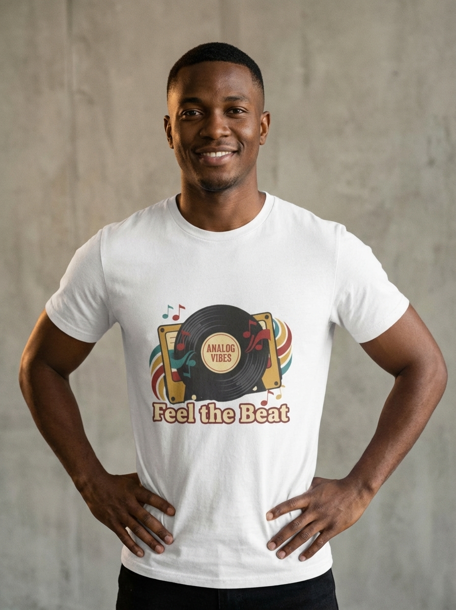 Feel the Beat - Retro Music Nostalgia Vinyl and Cassette T-Shirt