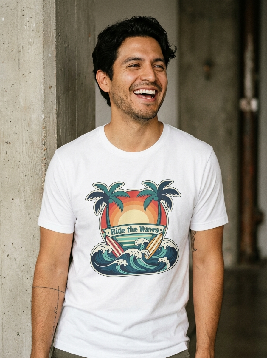 Ride the Waves - Beach Vibes Palm Tree Unisex Softstyle T-Shirt
