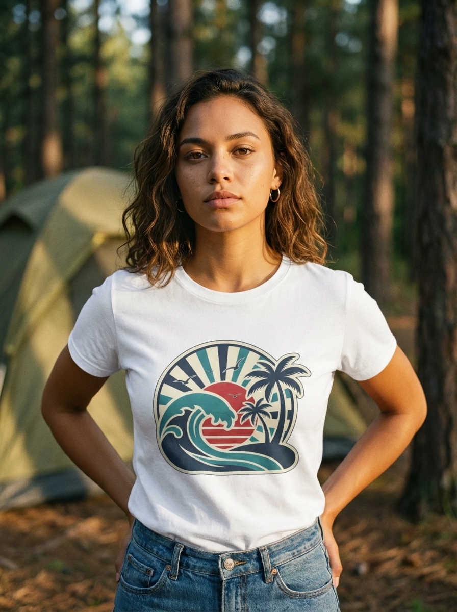 Stylized Beach Scene Unisex Softstyle T-Shirt