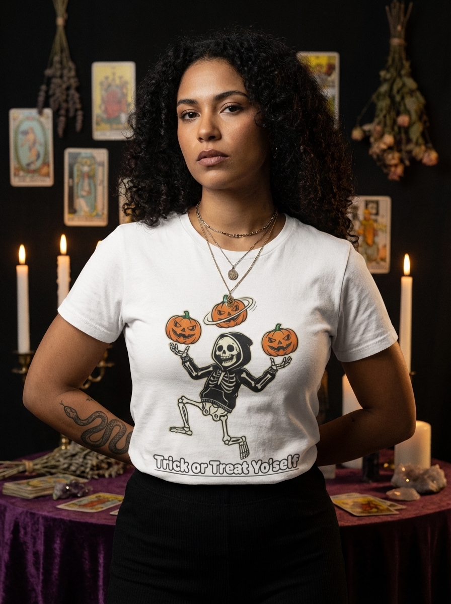 "Trick or Treat Yo'self" - Juggling Skeleton Halloween Unisex T-Shirt